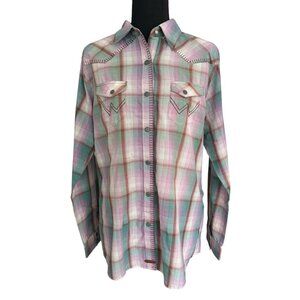 Wrangler Women's Plaid Long Sleeve Top - Size Large
